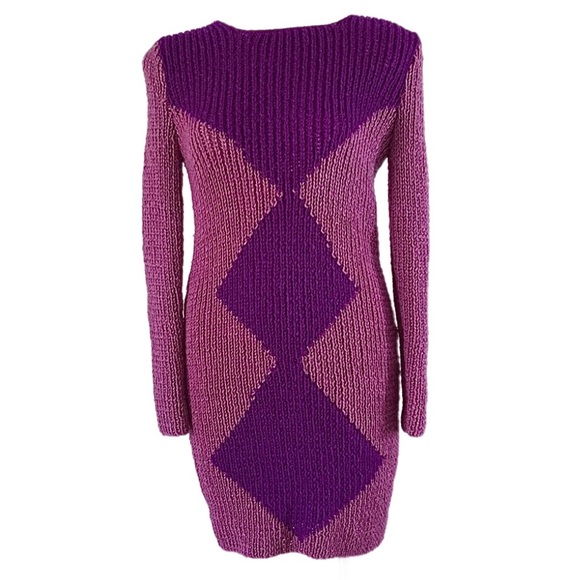 HANDMADE home knitted long sleeve ribbed Dress body-con Tan beige - Picture 10 of 10